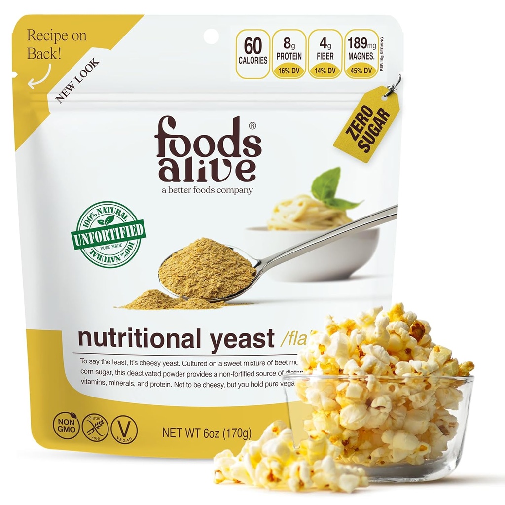 Gıdalar Alive Non-Forated Premium Beslenmesel Yeast Flakes, 6 ounce Unforated Vegan peyniri toz sezonu