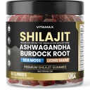 Organik Shilajit Gummies, Sea Moss, Ashwagandha, 105+ Trace Minerals – Organik Burdock Root & Lions Mane Mushroom – Watermelon Flavor – Vegan & Non-GMO – Amerika'da Made in 60ct