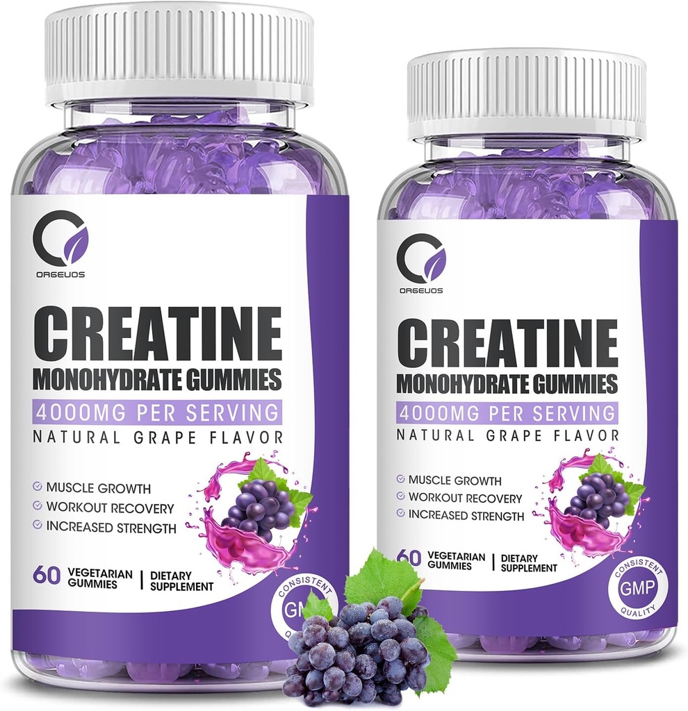 Creatine Monohydrate Gummies Muscle Strength for Men&Women, Energy Boost Pre Work Supplement - Grape Flavor