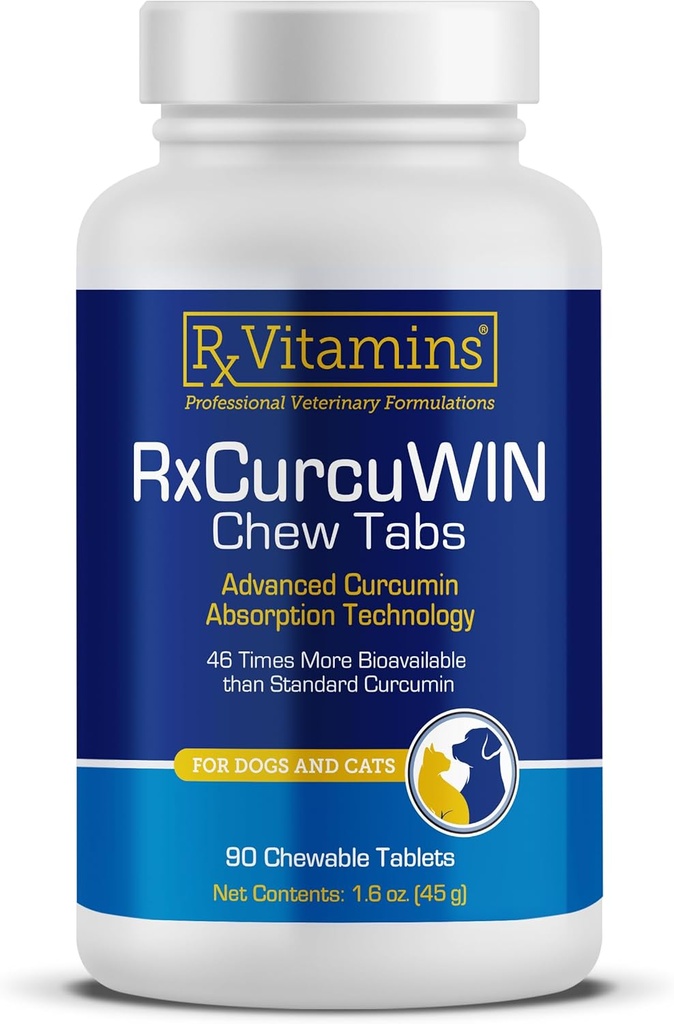 Rx Vitamins CurcuWIN - Köpekler ve Kediler için Curcumin - Vitaminler ve Tamamlar, Antivirüs Yardımı - Immune Support & Aids Digestive Support - Ortak Supplement - 90ctin