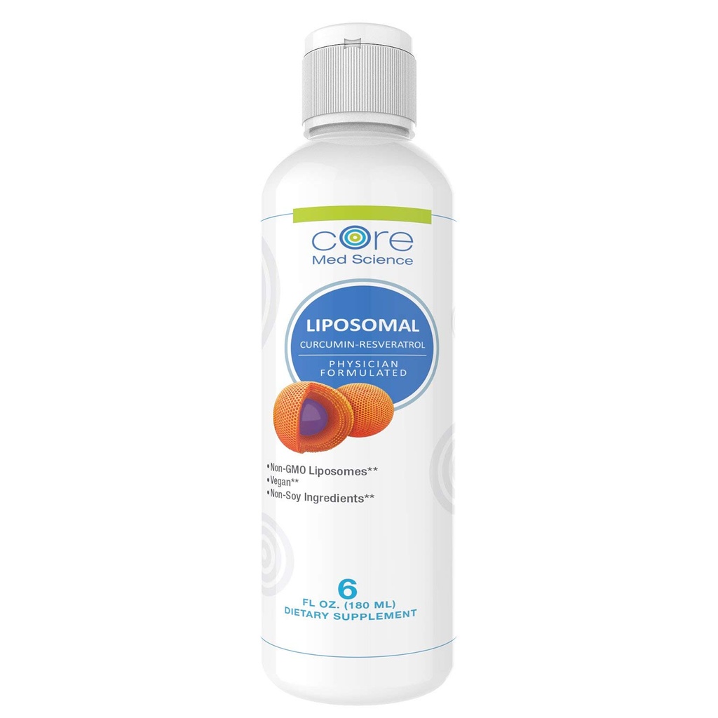Core Med Science Liposomal Curcumin Resveratrol 200 mg Curcumin ve 75 mg Resveratrol - 6 Fl Oz Liquid - High Abxia Curcumin Supplement