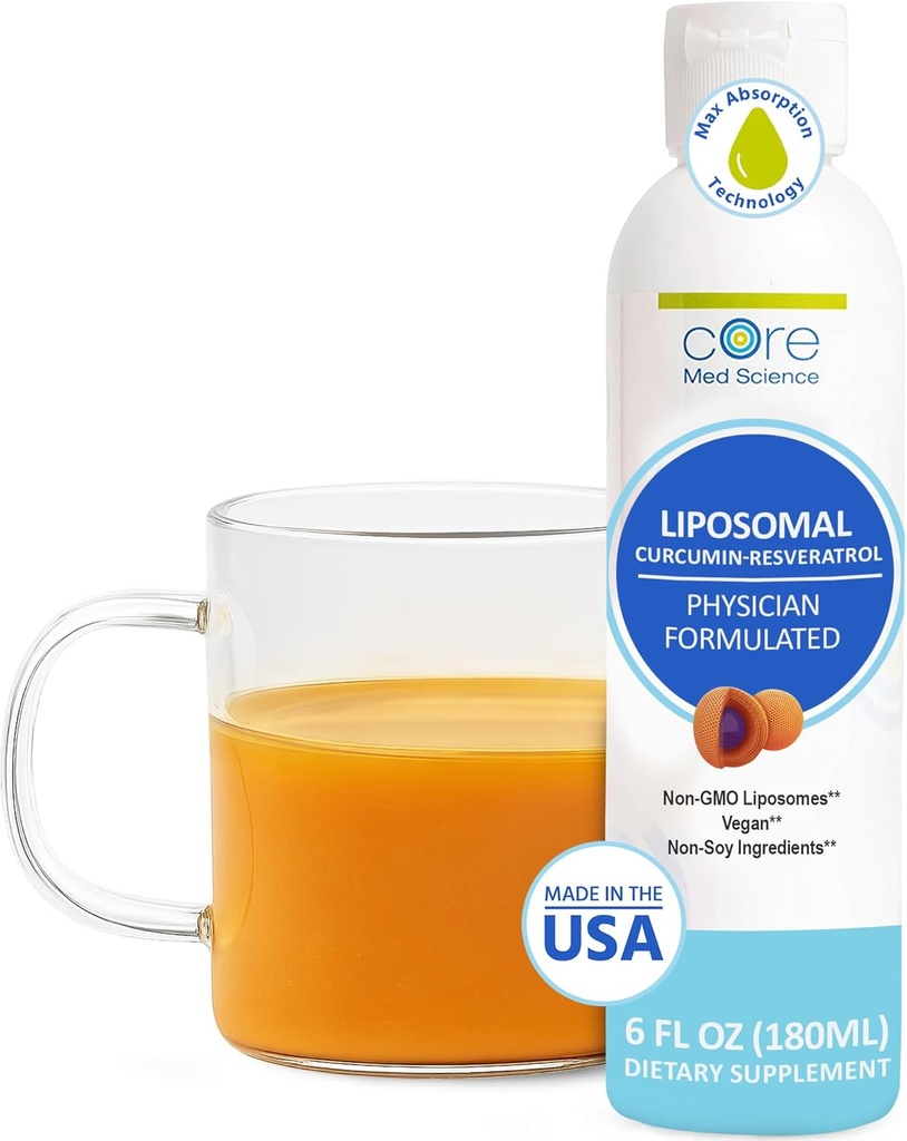 Core Med Science Liposomal Curcumin Resveratrol 200mg Curcumin και 75mg Resveratrol - 6 Fl Oz Liquid - συμπλήρωμα κουρκουμίνης υψηλής απορρόφησης