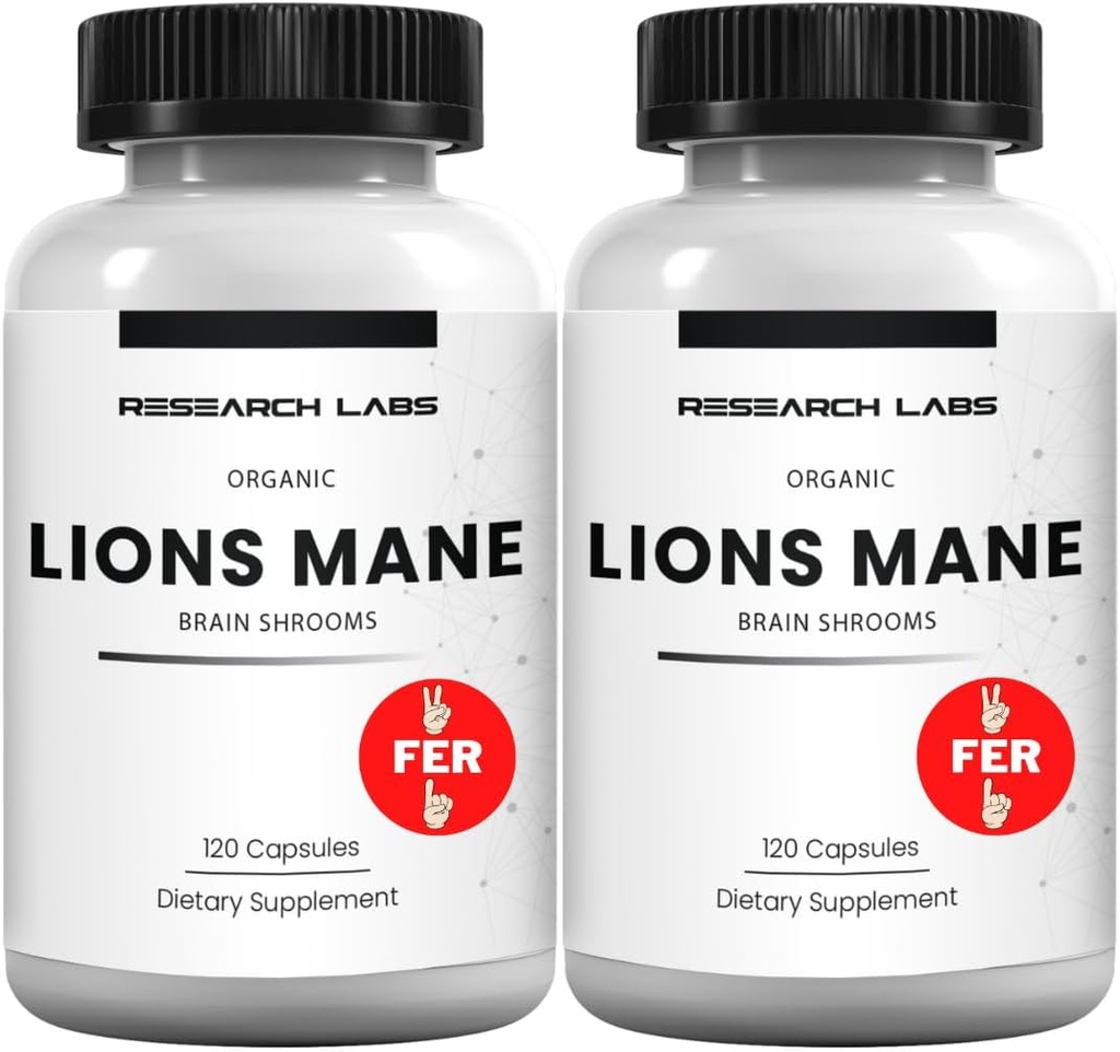 Araştırma Laboratuvarları Organik Lions Mane Supplement Capsules, 2 Fer 1 Ad - 240 Capsules w/Patent LitropaneTM Immune System ATM Nootropic Brain Support Mushroom Supplement. 10X Türbe Karşılaştırılabilir 18000 mg