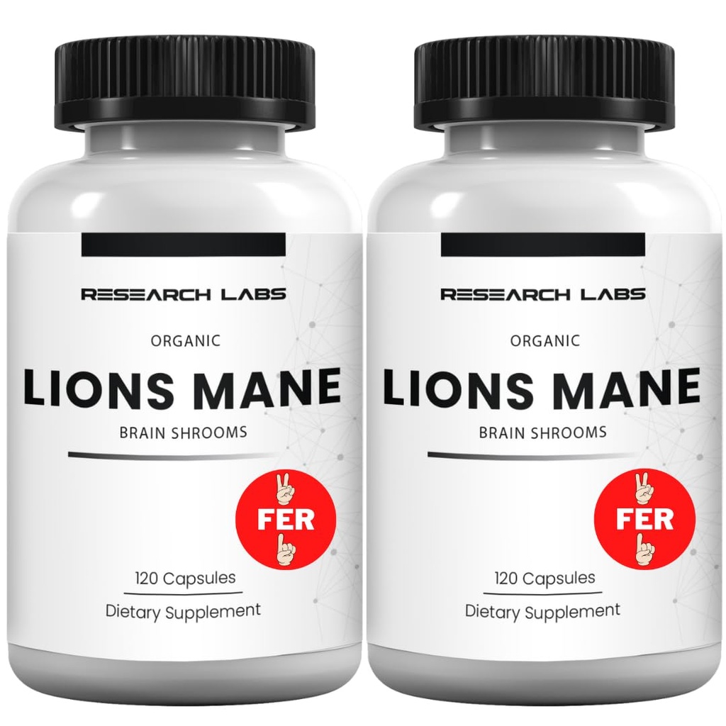 Araştırma Laboratuvarları Organik Lions Mane Supplement Capsules, 2 Fer 1 Ad - 240 Capsules w/Patent LitropaneTM Immune System ATM Nootropic Brain Support Mushroom Supplement. 10X Türbe Karşılaştırılabilir 18000 mg