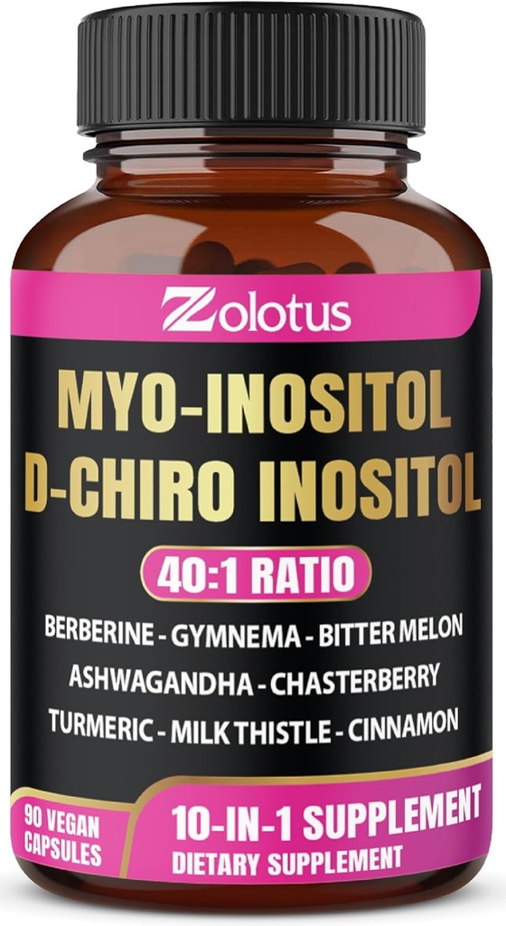 Zolotus Myo-Inositol & D-Chiro Inositol Ideal Oran Inositol Supplement with Bitter Melon, Milk Thistle, Turmeric, Gymnema, Chasteberry, Ceylon Cinnamon, Ashwagan, Berberine - 90 Capsules