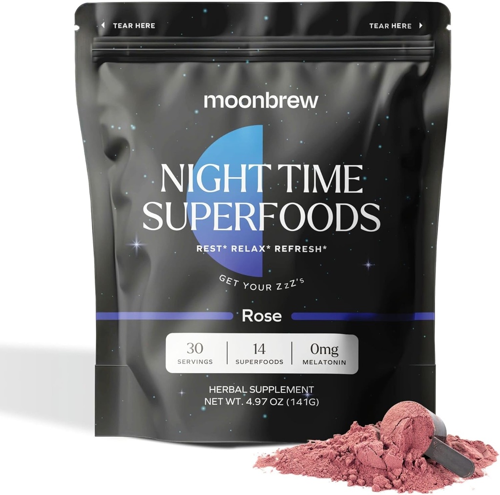 MoonBrew Magnezyum Sleep Tea: Natural Melatonin-Free Sleep Aid | 14 Superfoods with Magnezyum Glycinate & Adaptogens | Keto, Whole30 & Vegan | Hot veya Cold - 30 Servisler