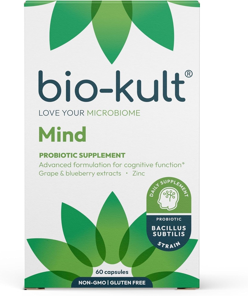 Bio-Clt Mind | Bacillus + çinko, Grape & Blueberry Türleri | Beyin & Gut Desteği | Bilişsel Fonksiyonl | 60 Capsules