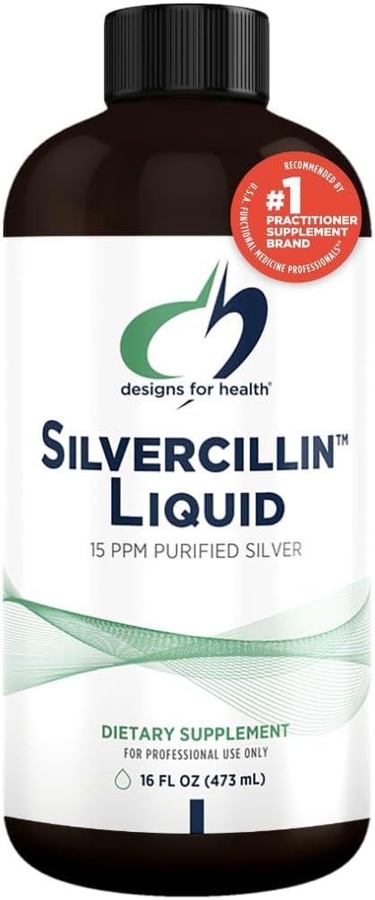 Sağlık için Tasarımlar - Silvercillin Liquid, 15ppm Non-Toxic Form of Silver - Non-GMO GI + Immune Support Supplement (95 Services / 16oz)
