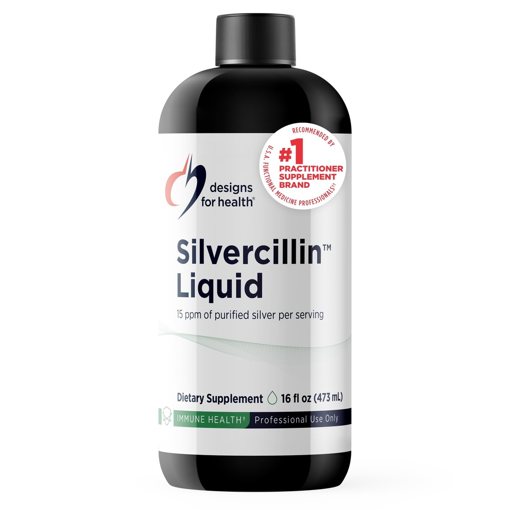 Sağlık için Tasarımlar - Silvercillin Liquid, 15ppm Non-Toxic Form of Silver - Non-GMO GI + Immune Support Supplement (95 Services / 16oz)