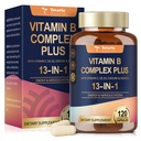 B1, B2, B3 (Niacinamid), B4, B5, B6, B7 (Biotin), B8 (Inositol), B9 (Folate), B12, C, D3, K2 - Enerji, Nerve, Immune, Skin Support - 120 Vegan Capsules