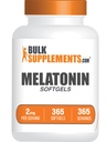BulkSupplements.com Melatonin Softgels - Melatonin Supplement, Sleep Aids for Yetişkinler - Gluten Free, 1 Softgel per Service (2 mg), 365 (Kap 1)