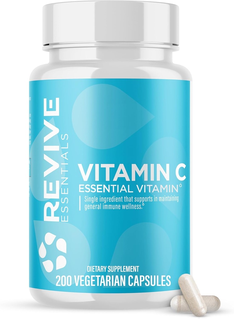 Revive MD Vitamin C Capsules, 1000mg - High-Potency VIT C Ascorbic Acid Dietary Supplement for Immune Support & Antioxidant Health - No Fillers & Non-GMO (200 Vegetarian Capsules, 30 Servings)