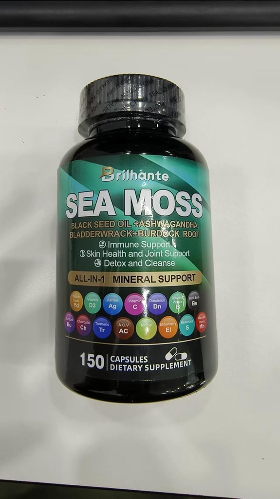Sea Moss 27,850mg Ashwagandha 1000mg Black Seed Oil 4000mg Ashwagandha Supplements L & D3 with Bladderwrack, Ginger, Burdock Root for Immune System-145 Capsules