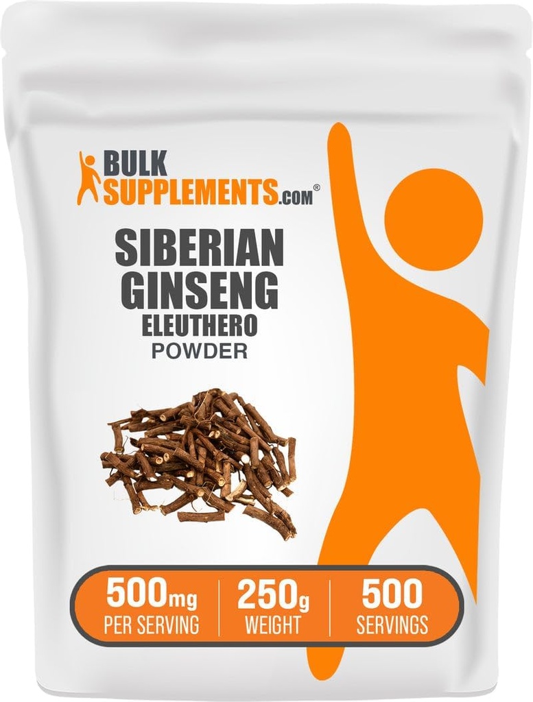 BulkSupplements.com Eleuthero Powder - Siberian Ginseng Powder, Eleutherococcus senticosus, Ginseng Herbal Supplement - Gluten Free, 500mg per Serving, 250g (8.8 oz) (Pack of 1)