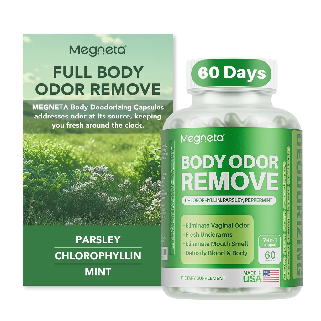 Body Deodoring Supplement, Natural internal Odor Control Pills for Men & Women, Chlorophyll Capsules for Skin, Breath, and Gut Health (60 Capsules)