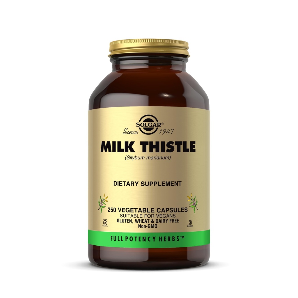 Solgar Milk Thistle - 250 κάψουλες λαχανικών - Πλήρης ισχύς (FP) - Μη ΓΤΟ, Vegan, Χωρίς γλουτένη, Χωρίς γαλακτοκομικά, Kosher - 250 υπηρεσίες