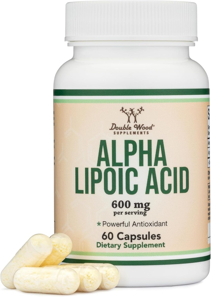 Alpha Lipoic Acid 600 mg hizmet başına, 60 Capsules (Third Party Tested, Non-GMO, Gluten Free, Vegan Güvenli) Neuropati ve Cardiovascular Health (ALA Supplement) Çift Wood