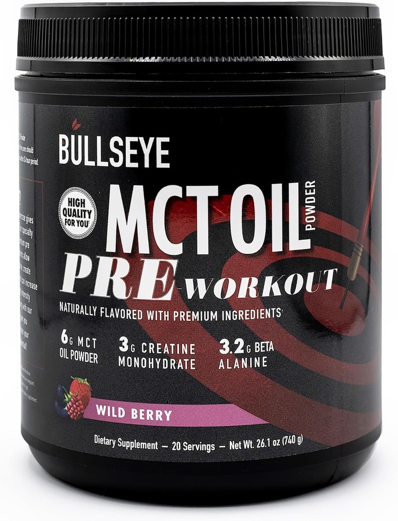 Bullseye MCT Oil Pre Workout Supplement - Endurance, Enerji -20 Servisleri - Wild Berry