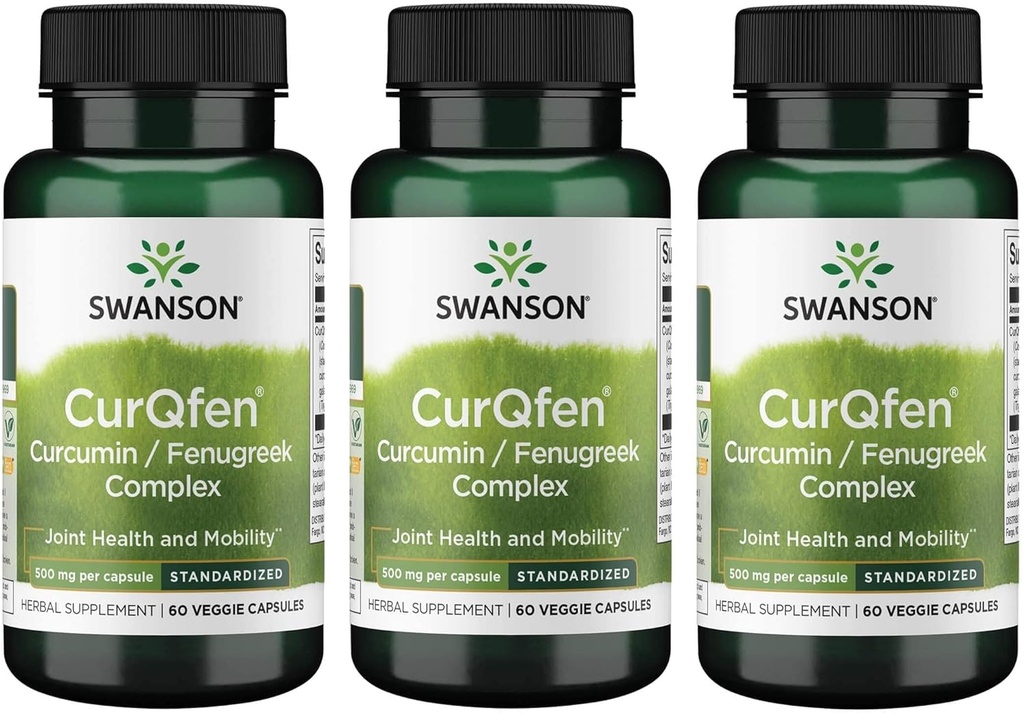 Swanson Controlled Release Curqfen Curcumin/Fenugreek Kompleksi 60 Veg Capsules (3 Pack)