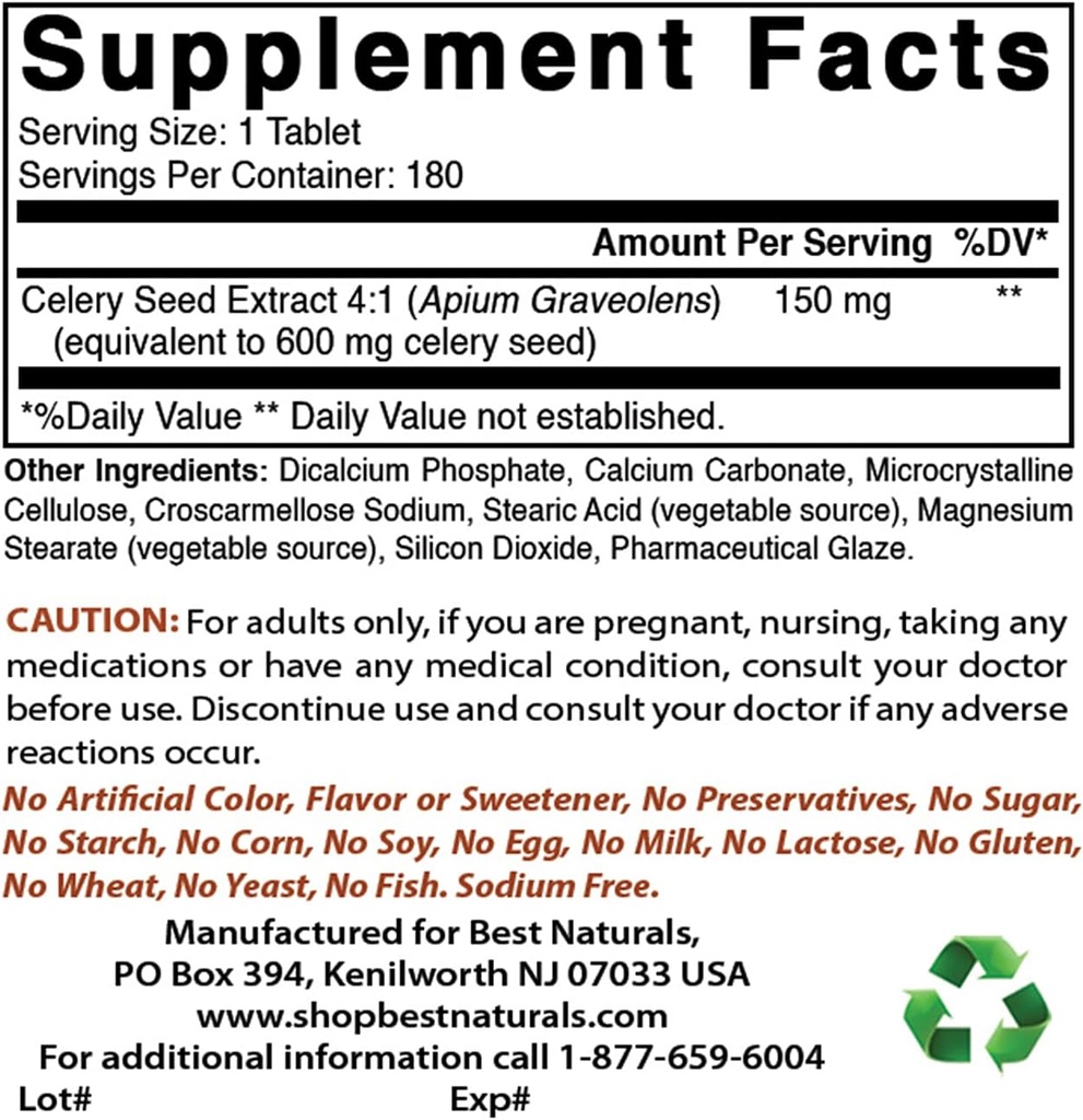 Best Naturals Σπόροι σέλινου 600 Mg & Tart Cherry Extract 1000 mg