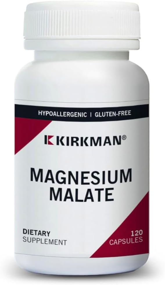 Kirkman - Magnezyum Malate 800 mg - 120 Capsules - Supports Restful Sleep - Relaxes Nerves & Muscles - Hipoallergenicicic