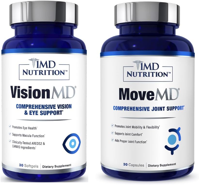 1MD Διατροφή MoveMD & VisionMD Κοινή Υποστήριξη & Φροντίδα ματιών - Κολλαγόνο, Υαλουρονικό οξύ, Ασταξανθίνη, OptiLut Lutein, Ζεαξανθίνη