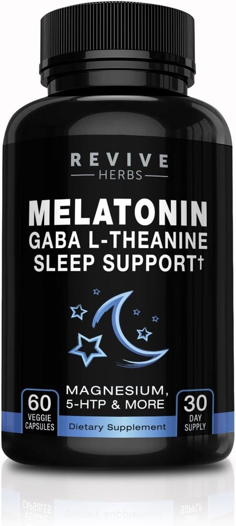 Melatonin, GABA, L-Theanine - Occasional Sleeplessness Only - 60 Veggies Capsules - Magnezyum, 5-HTP, Phellodendron Root Toz & Mucuna Pruriens