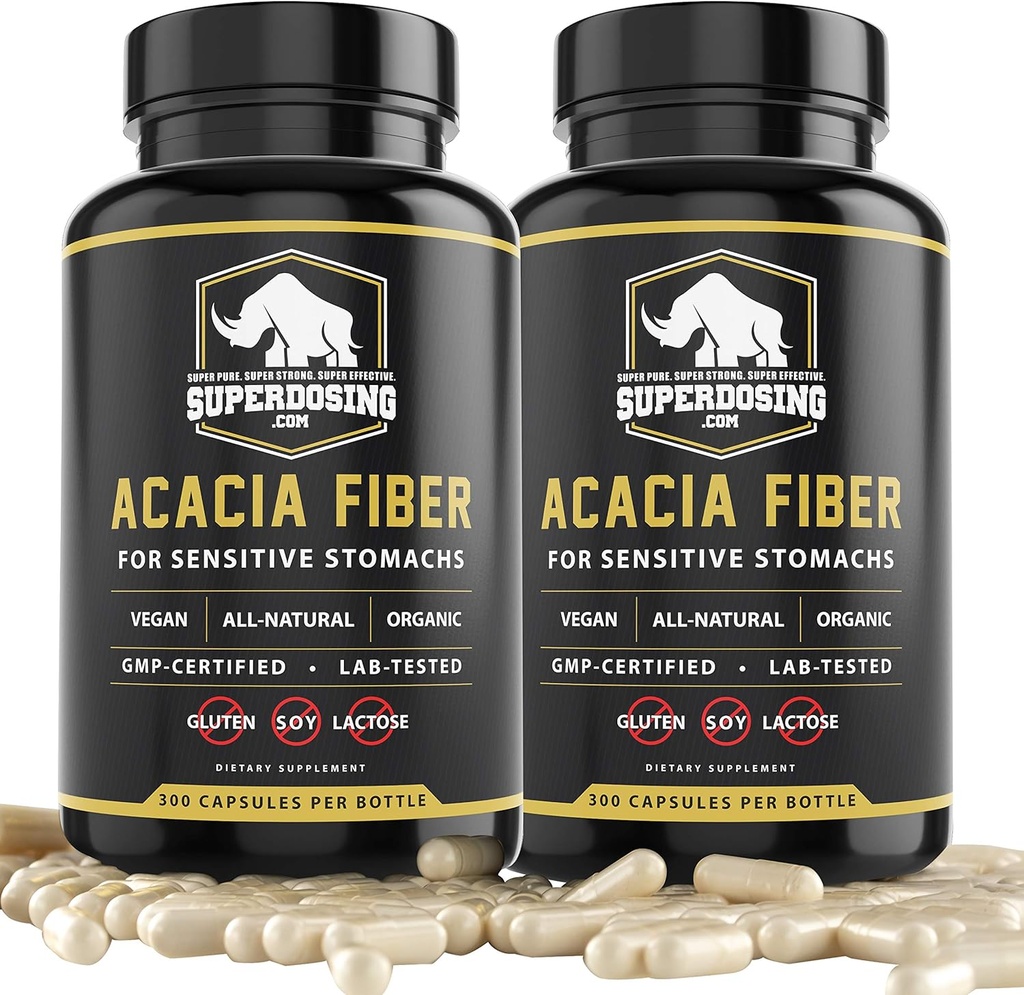 Fast Acting, Organic Acacia Senegal Fiber Capsules 600pk. Natural Soluble Fiber Supplement Pill. Vegan Prebiotic Capsules.