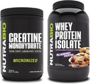 NutraBio Creatine Monohydrate, Unflavored, 500g και Whey Protein Isolate, Blueberry Muffin, συμπλήρωμα Bundle - μυϊκή ενέργεια, Lean μυϊκή ανάπτυξη, ανάκτηση, και δύναμη