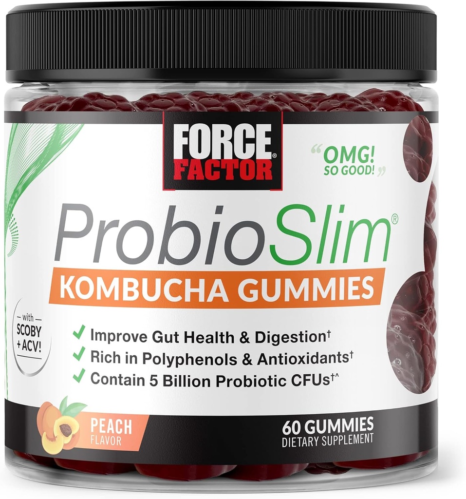Boy Factor ProbioSlim Kombucha Gummies for Digestive Health, Probiyotiks for Women and Probiyotiks for Men Made with 5 Milyar CFUs, Kombucha SCOBY Probiyotik Gummies, Peach, 60 Gummies