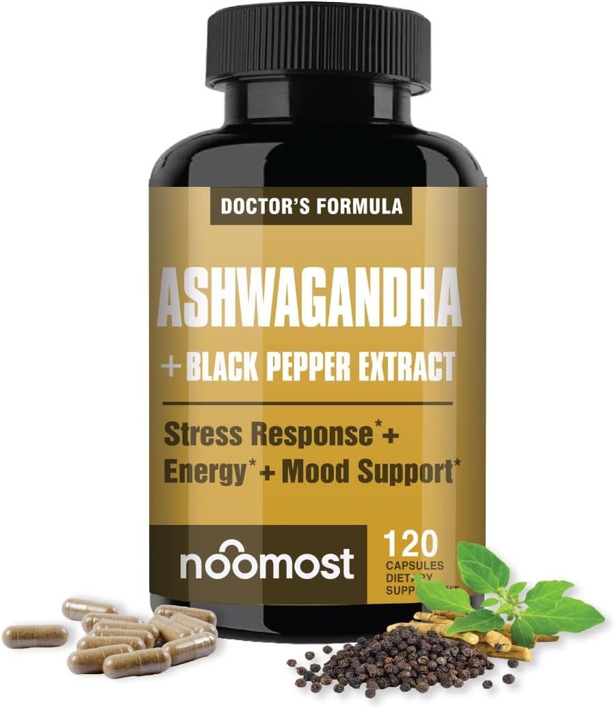 Noo Most Ashwagandha 1200 mg Supplement | Black Pepper Extract ile 10 Withanolitler | Stres Yardımı için Saf Kök Takdir, Tavsiyeler Enerji, Mood, Helathy Sleep for Men & Women | 120 Capsules