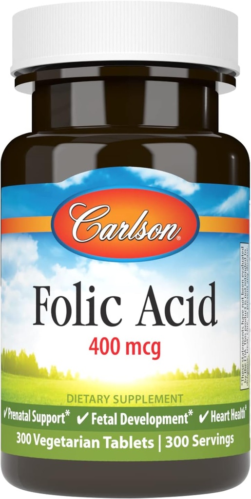 Carlson - Folic Acid, 400 mcg, Önemli Prenatal Destek, Fetal Development, 300 Tabletler