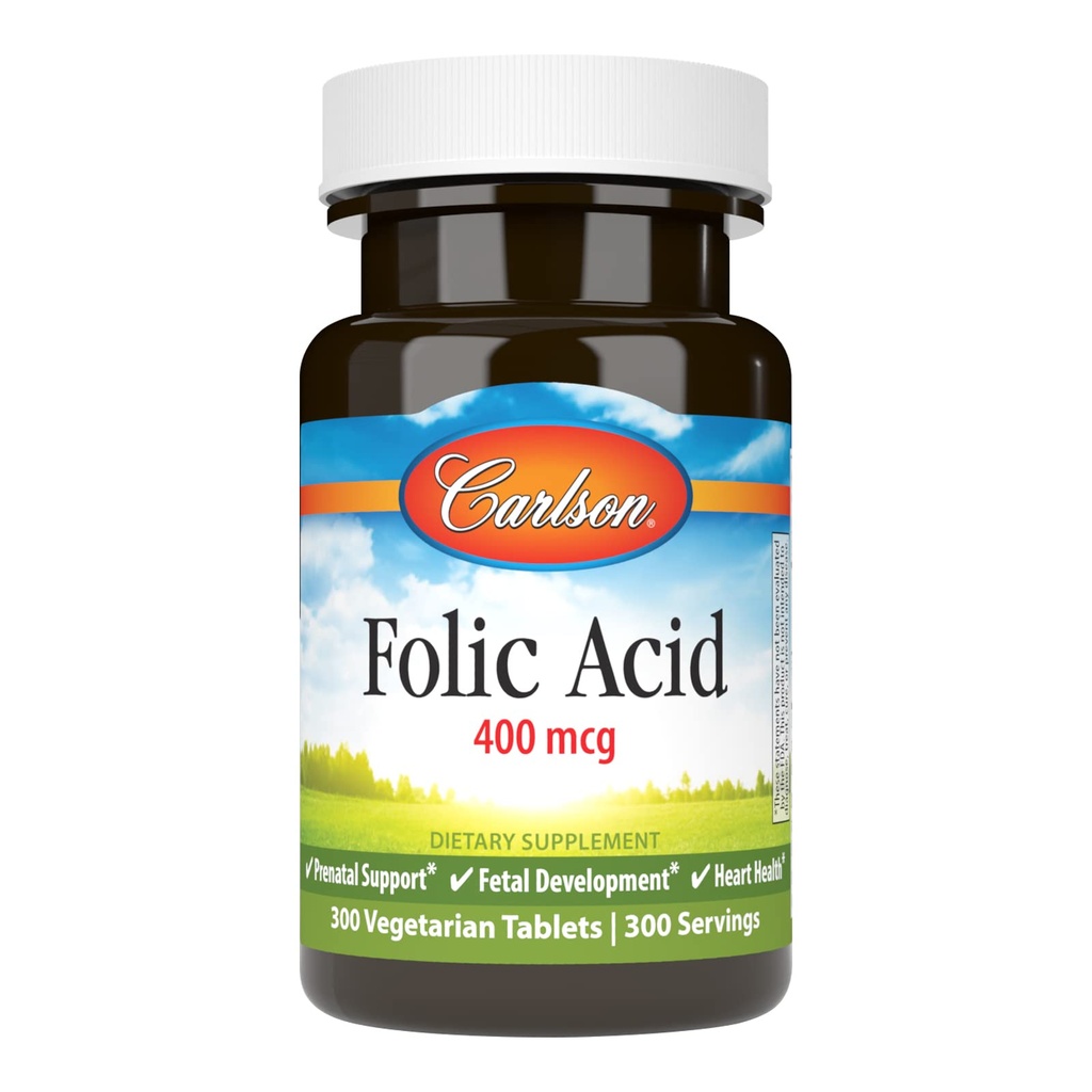 Carlson - Folic Acid, 400 mcg, Önemli Prenatal Destek, Fetal Development, 300 Tabletler