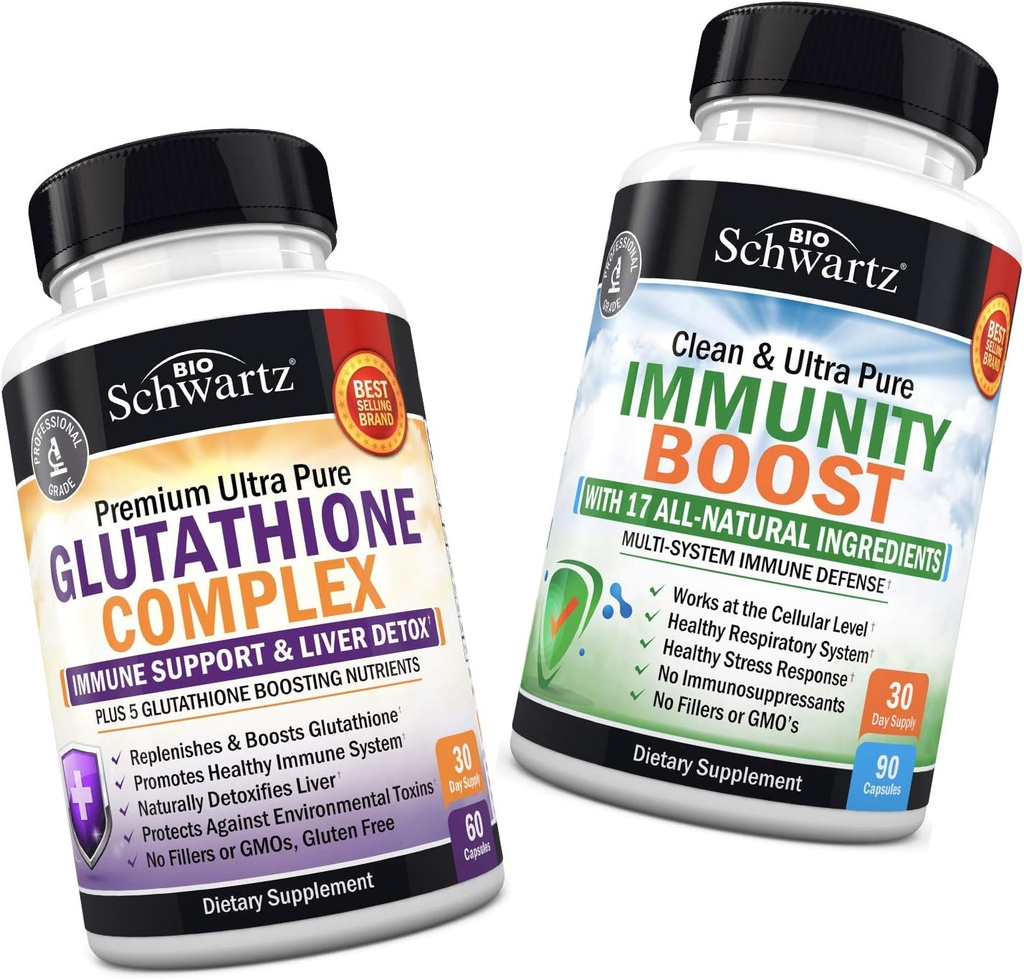 Süt ile Glutathione Kompleksi, C & Quercetin + 17-in-1 Immunity Boost Supplement with Elderberry, C, Echinacea & Çinko - Liver & Immune Supports Liver