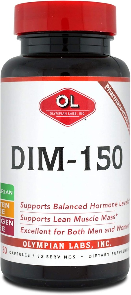 Olympian Labs DIM Supplement 150 mg - DIM Diindolylmethane 30 Capsule Supply of DIM for Estrogen Balance, Hormon Menopause Relief, Acne Tedavisi, Pöpek, Body Building