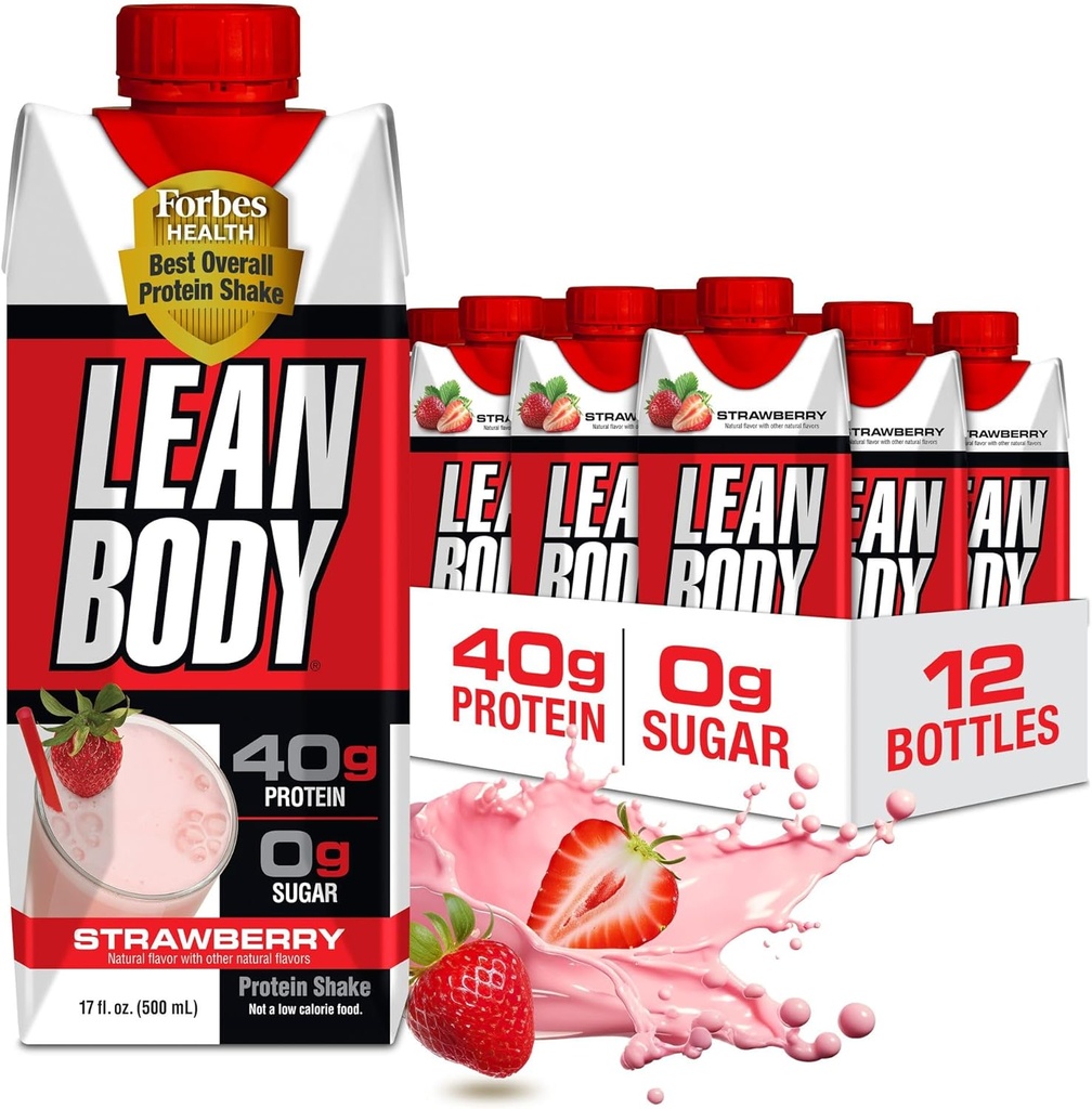 Labrada Lean Body Ready-to-Drink Strawberry Protein Shake, 40g protein, Whey Mix, 0 Sugar, Gluten Free, 22 Vitamins & Minerals, 17 Ounce (Recyclable Mirror & Lid - 12 Paket) LABRADA