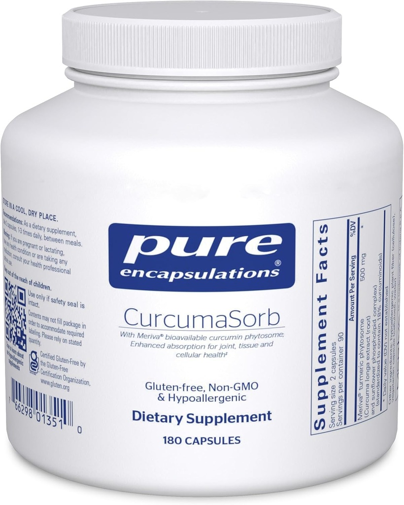 Pure Encapsulations CurcumaSorb 180'in - Meriva Curcumin Phytosome - Supports Joint Health* - Gluten Free & Non-GMO - 180 Capsules