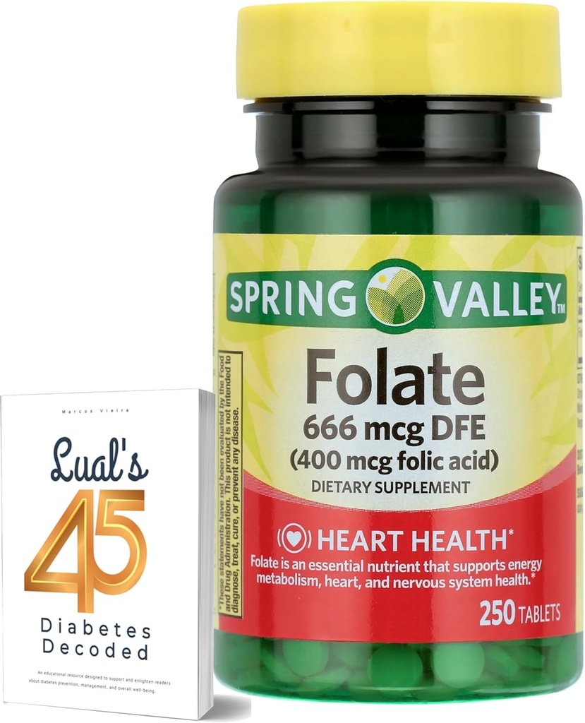 LUAL Spring Valley Folate 666 mcg DFE (400 mg Folic Asit) 250 KontBundle 45 Diyabet Dekod, Kadınlar için Tamam