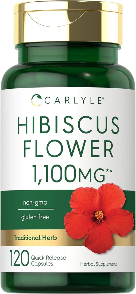 Carlyle Hibiscus Flower Extract 1100 mg | 120 Capsules | Non-GMO, Gluten Free Supplement Supplement