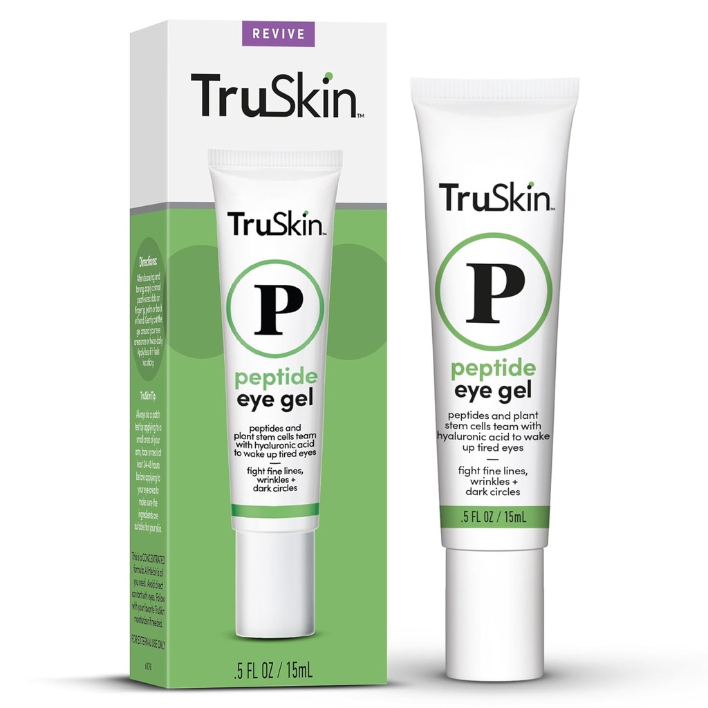 TruSkin Peptide Eye Gel – Βελτιώστε το βλέμμα των σκοτεινών κύκλων & Γραμμές για φωτεινότερο-Κοιτώντας περιοχή ματιών – Υπό φροντίδα ματιών με πεπτίδες, βλαστικά κύτταρα φυτών, υαλουρονικό οξύ – Ξυπνήστε κουρασμένα μάτια, 0,5 fl oz