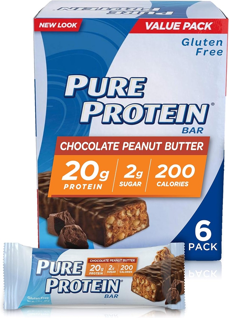 Pure protein-High protein Bar Chocolate Peanut Butter-Protein Bars--20 Grams of Protein per Bar-Gluten Free--6-1.76-Ounce Bars