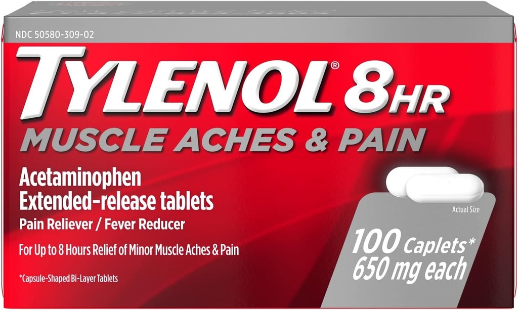 Tylenol 8 Saat Kas Aches ve Pain Caplets, 100 Kont Per Şişe (3 Şişe)