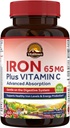 Vitalitown Iron Supplement for Women Men, Hign Potency 65mg Demir C 250 mg, Less Constipating, Better for Blood Building & Energy Improvement, No Gluten, Non-GMO 60 Vegan Demir Pills