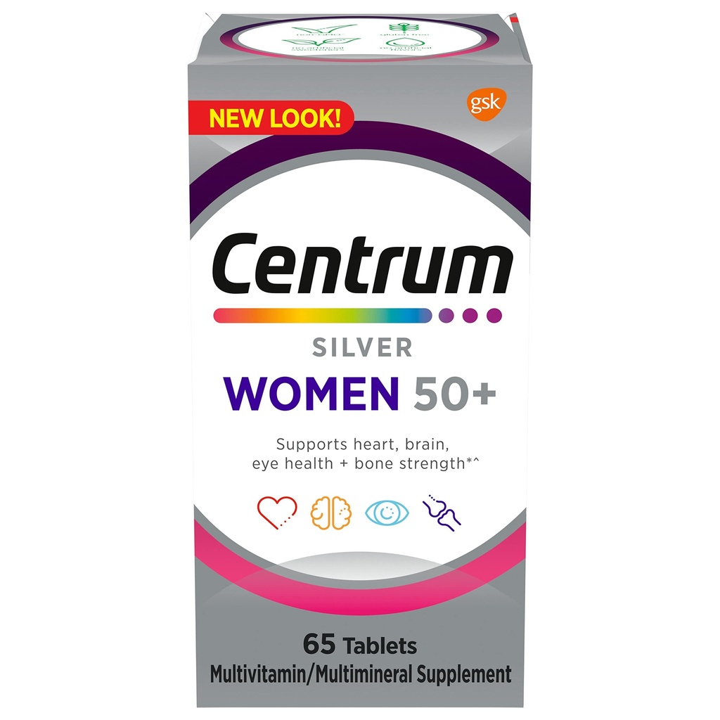 Centrum Silver Women's Multivitamin for Women 50 Plus, Multivitamin/Multimineral Supplement with Vitamin D3, B Vitamins, Non-GMO Materialss, Supports memory and kognition in older Yetişkinler - 65 Ct