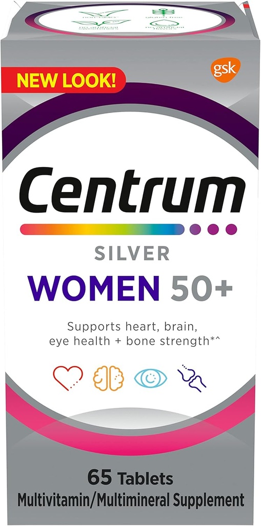 Centrum Silver Women's Multivitamin for Women 50 Plus, Multivitamin/Multimineral Supplement with Vitamin D3, B Vitamins, Non-GMO Materialss, Supports memory and kognition in older Yetişkinler - 65 Ct