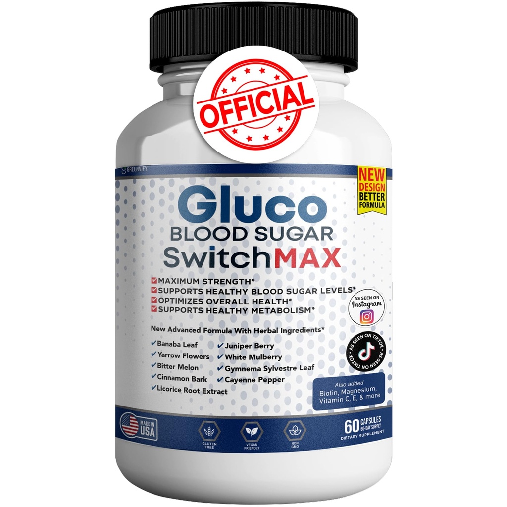 Gluco Blood Sugar Switch Max All Natural Formula Sağlıklı Seviyeleri korumak için, maksimum Güçlü Günlük Formula Kan Yorumları (1 Pack - 60 Capsules)