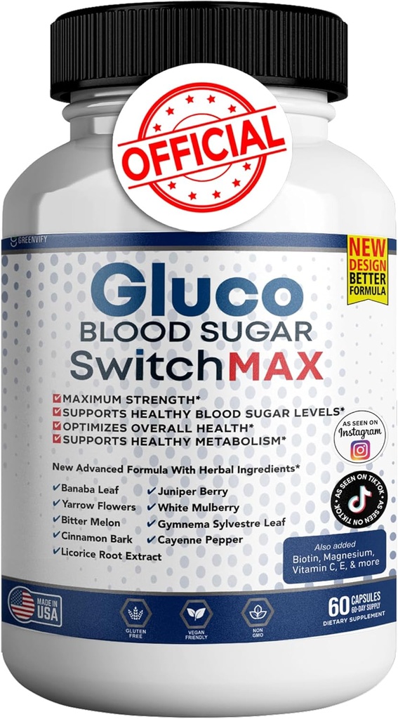 Gluco Switch Ζάχαρη αίματος Max όλα τα φυσικά Formula για να διατηρήσει υγιή επίπεδα, μέγιστη δύναμη Καθημερινή Formula Κριτικές αίματος (1 συσκευασία - 60 κάψουλες)