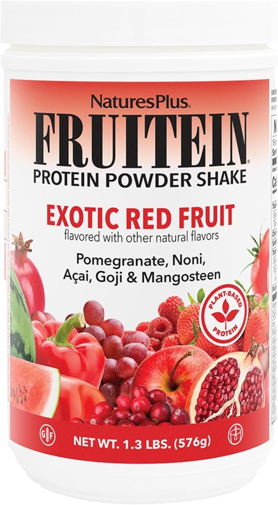 NaturesPlus FRUITEIN Exotic Red Fruit Shake - 1.3 lbs - 13 Bitki Tabanlı Protein Odaları - Destekler Enerji & Immune Sistemi - Vejetaryen, Gluten Free & Non-GMO - 16 Hizmetler