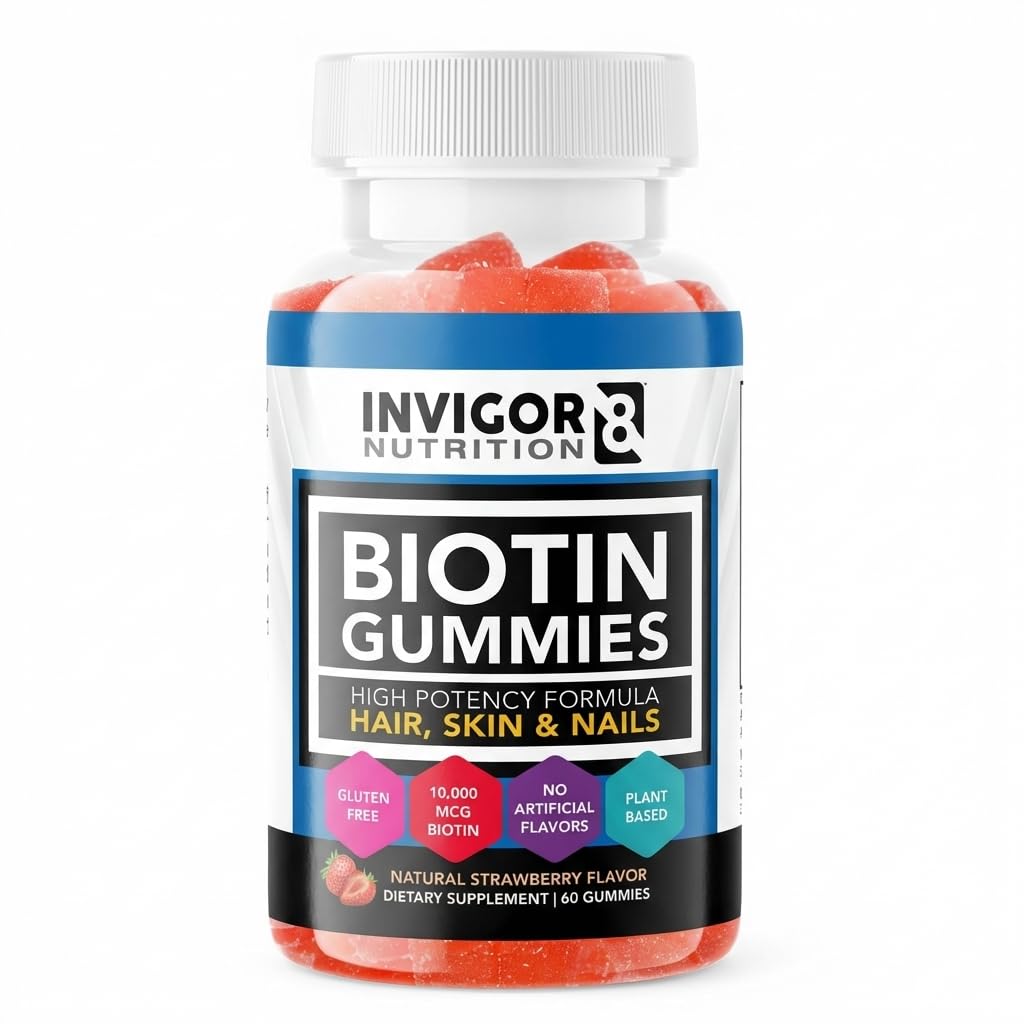 INVIGOR8 Biotin Gummies 1000006 | Saç Skin Nails Vitaminleri Kadınlar için Biotin Supplement & Çocuklar 500006 x2 | Vegan Kosher Halal | Strawberry Flavor | 60
