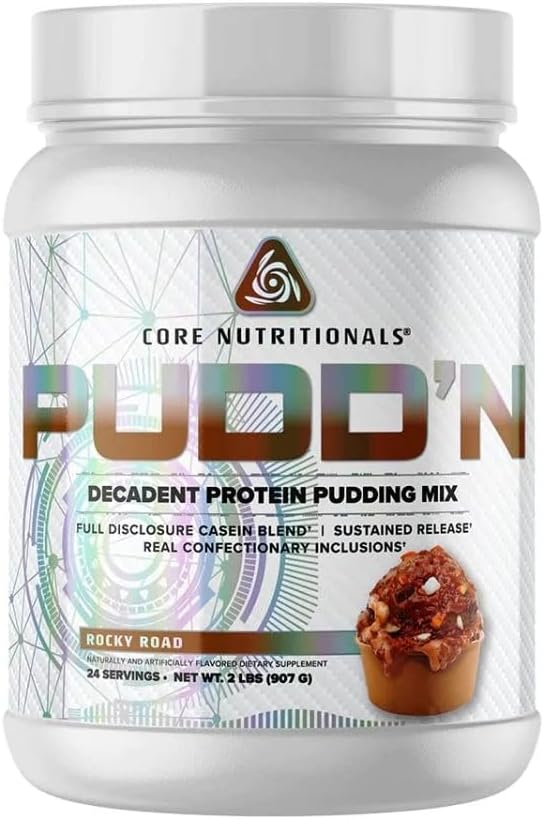 Core Nutritionals Pudd'n, Decadent protein Pudding Mix, Full Disclosure Casein Mix, Sustained release, 20G Protein, 27 Hizmet (Rocky Road, 2 lb)